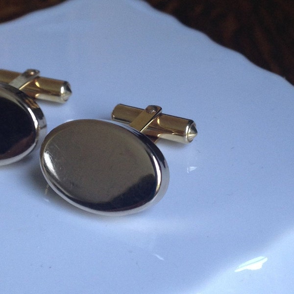 Vintage Gold Cuff Links, Oval Gold Cuff Links, BAB Signed Cuff Links, B.A.  Ballou