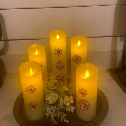 Christmas order or wedding Set of 9 frameless candles with beautiful bling for the holidays!! These are even prettier in person. You get 2 remotes