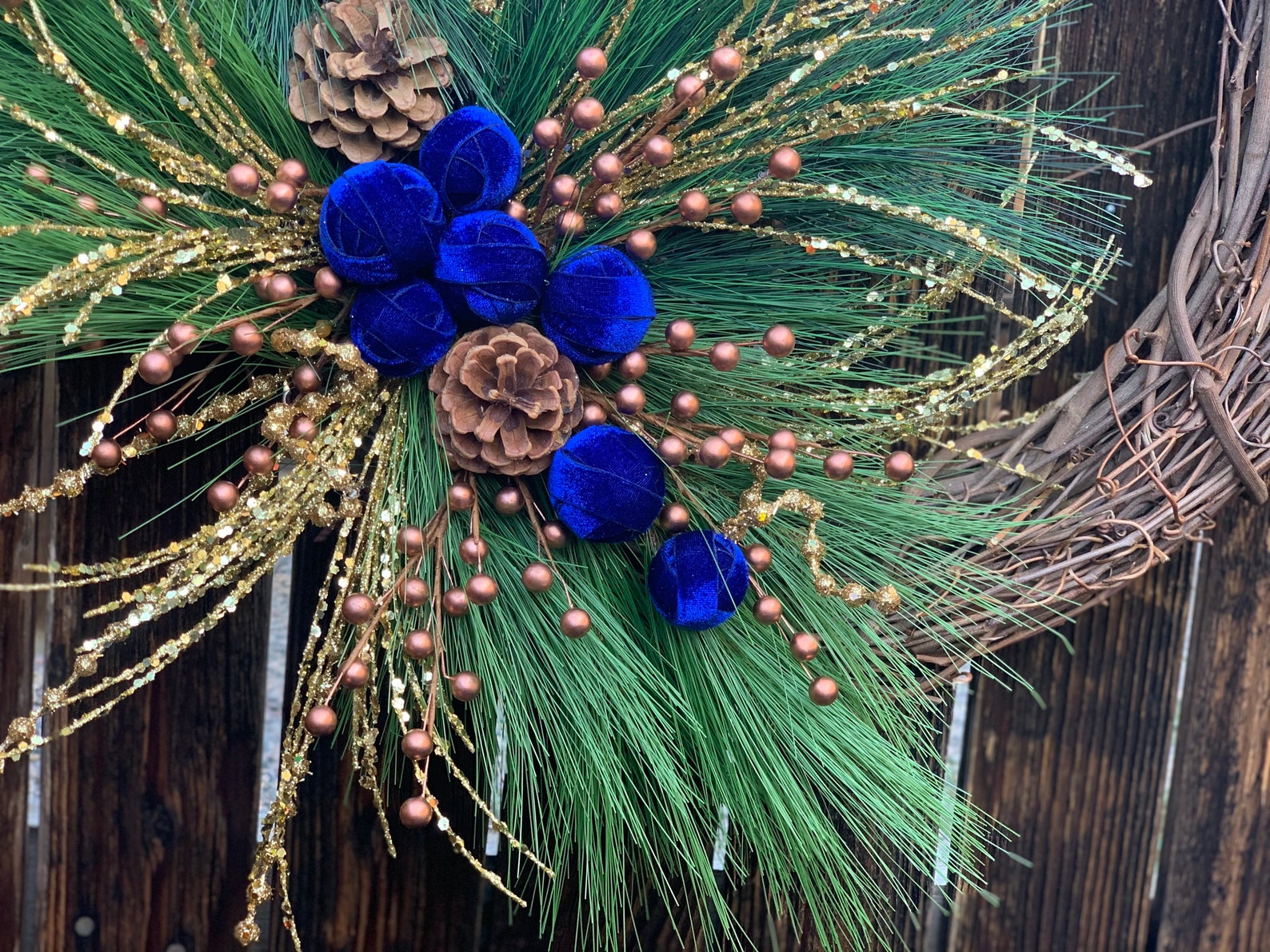 Blue and Gold Christmas Wreathblue Christmas Wreath for Front Etsy