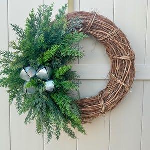 Christmas in July ,Juniper Bells Wreath,Winter Woodland  Wreath,Christmas wreaths for front door,Wreath with Bell,Silver Bell Wreath