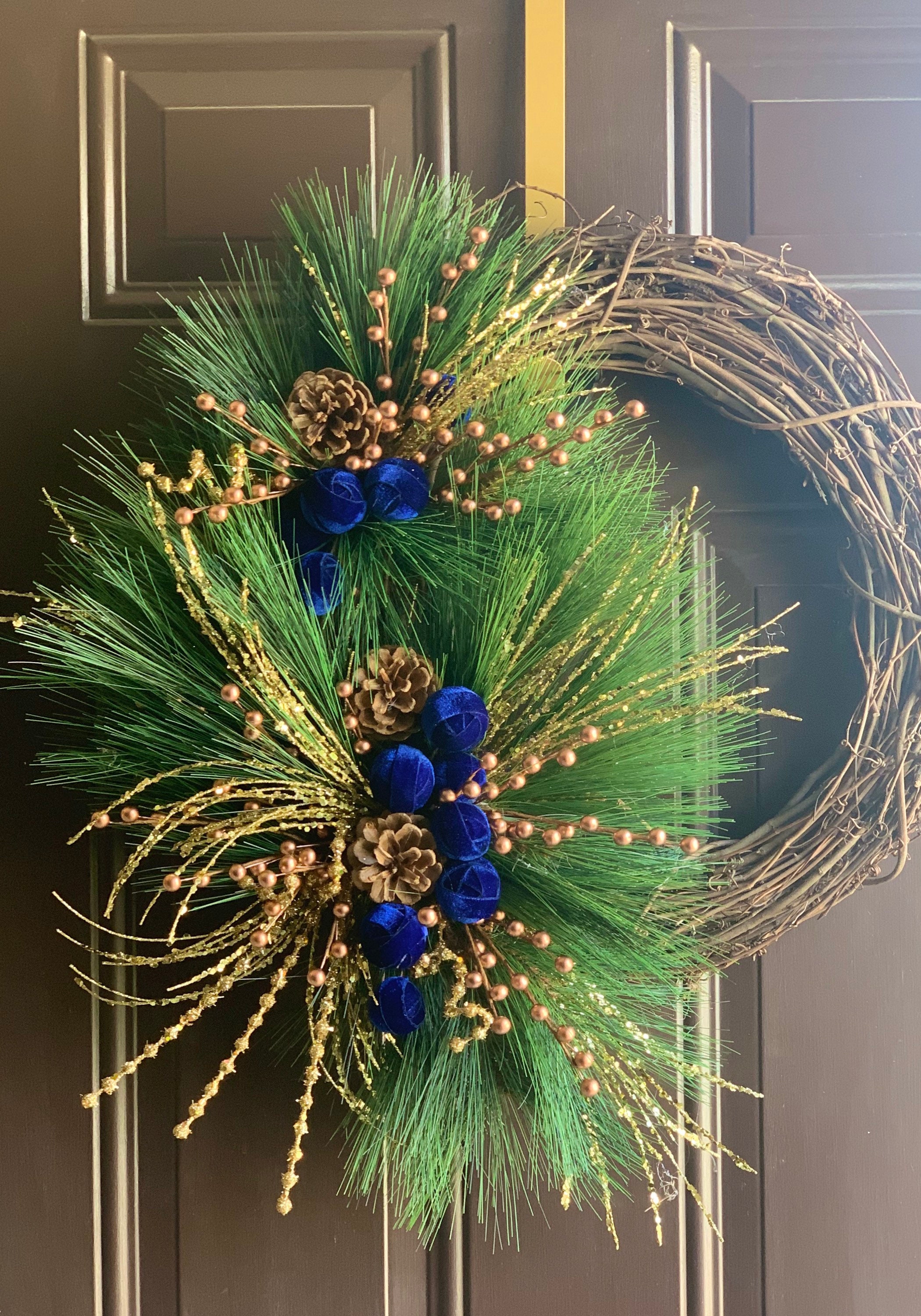 Luxury Christmas Wreathblue Christmas Wreath for Front Etsy