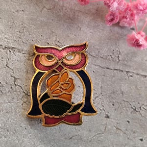Vintage enamel owl brooch, old owl brooch, antique brooch, enamel owl, gift for women, 80s brooch
