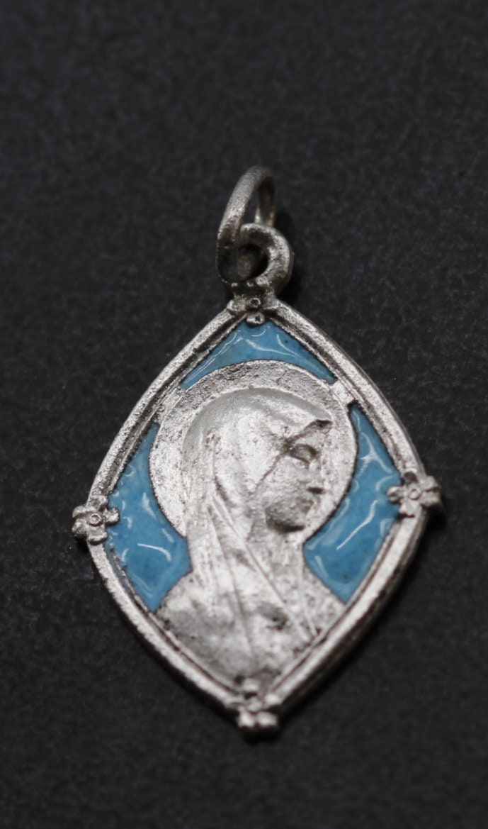 Médaille Vierge Marie en Email Bleu