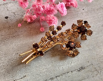 1930 Vintage France - Jolie Broche Ancienne Dorée strass - Montres & Bijoux