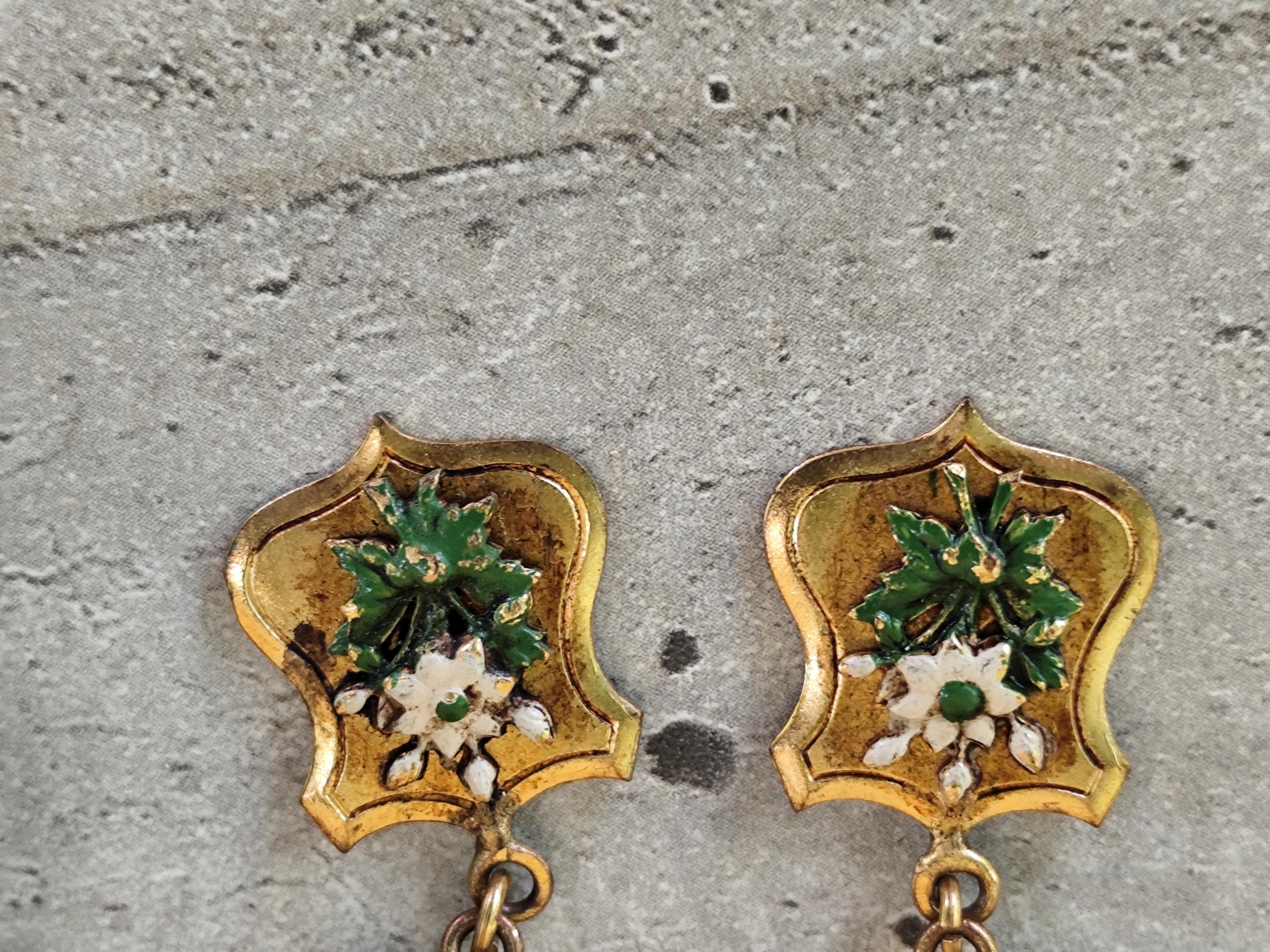 Boucles D'oreilles Anciennes En Acier à Clips - Motif Fleurs Créateur, Pendantes - Occasion