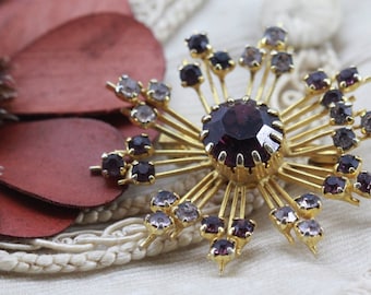 Vintage paarse strass broche