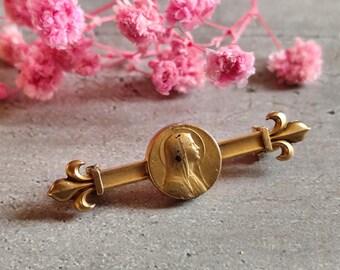 Broche Ancienne Vierge Marie Plaqué Or FIX - Style Art Nouveau 1900 - France - Occasion