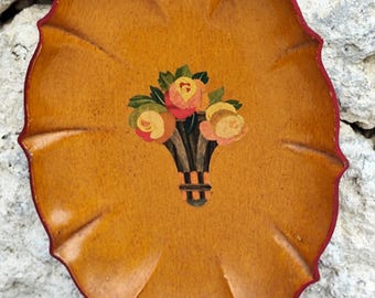 Bandeja de madera tallada vintage - Bol decorativo para flores - Decoración rústica