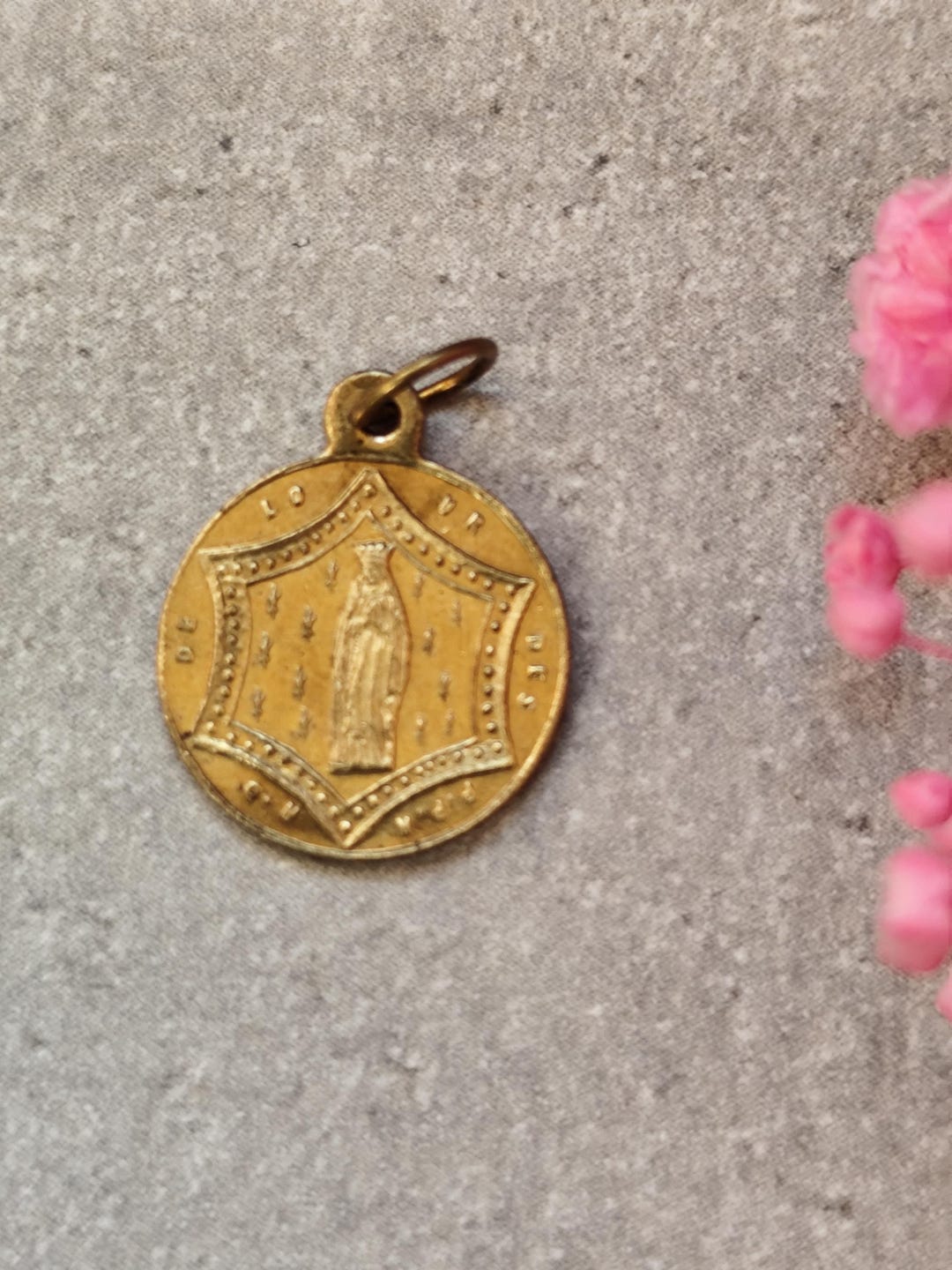 Antique French Religious Medal of the Virgin Mary of Lourdes, Round ...