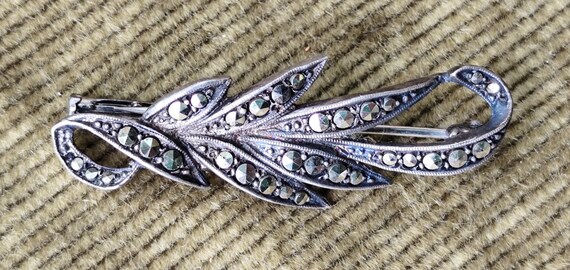 Antique Marcasite Leaf Brooch Etsy