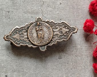 Broche Vintage Argentée ND Lourdes Vierge Marie - Bijou Ancien
