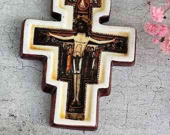 Cruz De Pared San Damián – Madera Importada Desde Italia – Cruz De San Francisco (Bonella) Multicolor