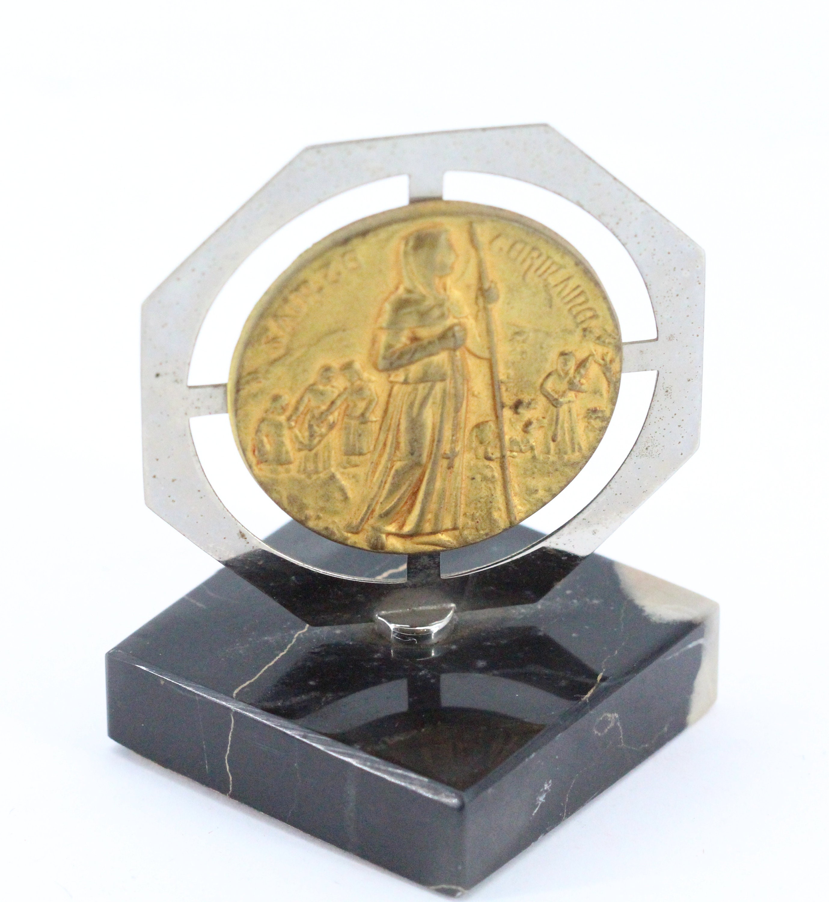 Rare Plaque Religieuse Sainte Germaine en Marbre