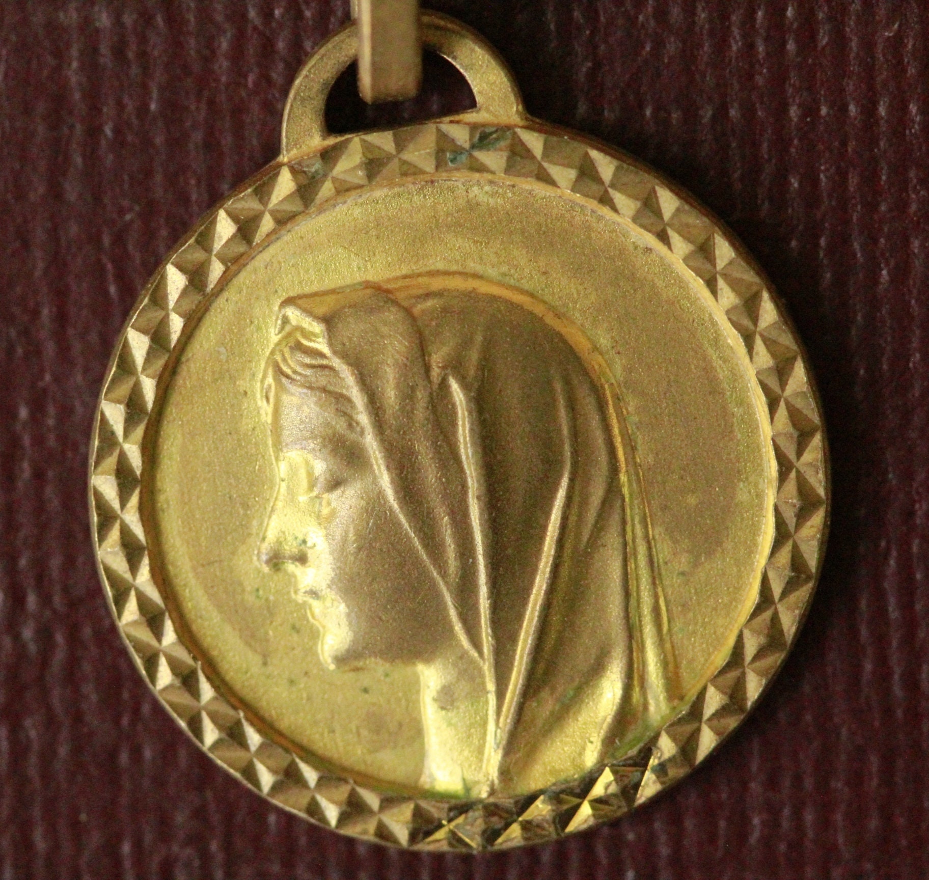 Antique French Religious Medal of the Virgin Mary, Lourdes, Round, Gold ...