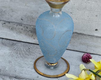 青と金のフロストガラスのアンティーク花瓶 - Etsy 日本