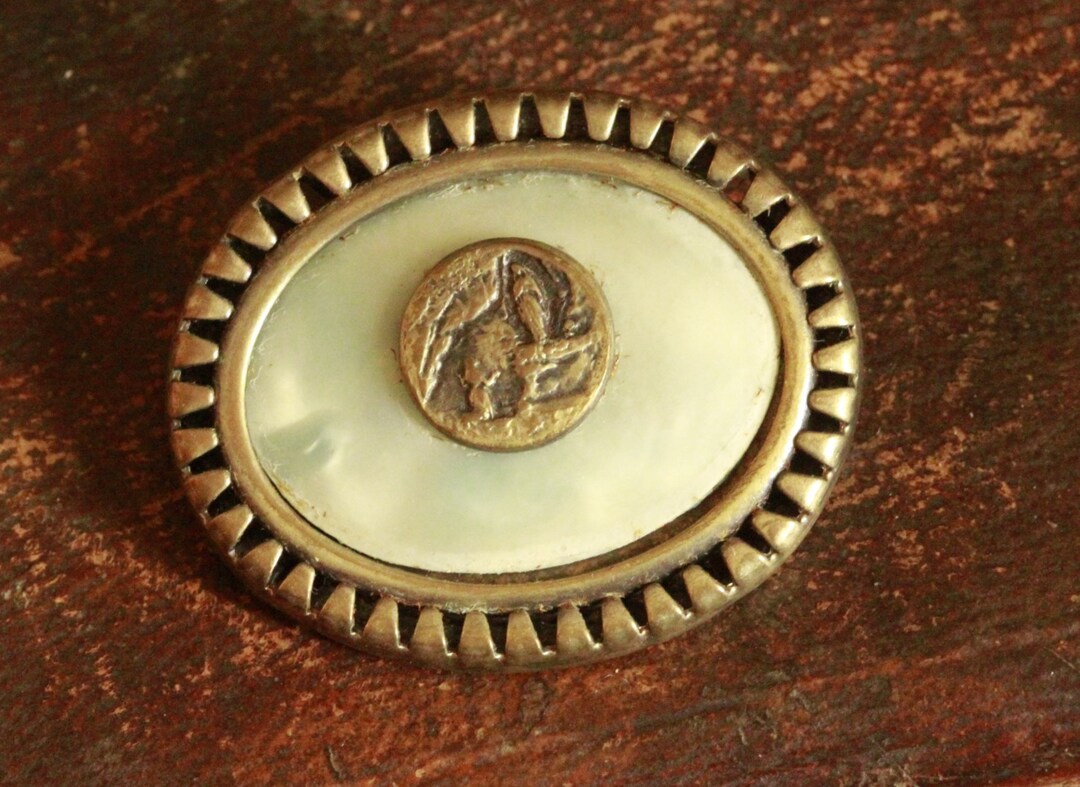 BROCHE ANCIENNE CROIX Notre Dame Lourdes Fleurs de Lys Or Antique Cross