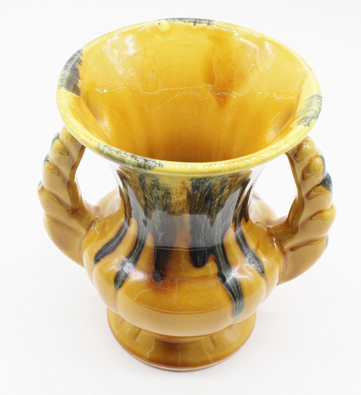 Vase en Céramique Jaune et Vert Vintage