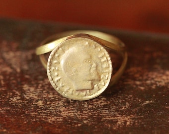 rare old brass portrait ring