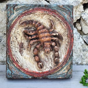 Rare antique thick wooden frame with a hand painted crayfish