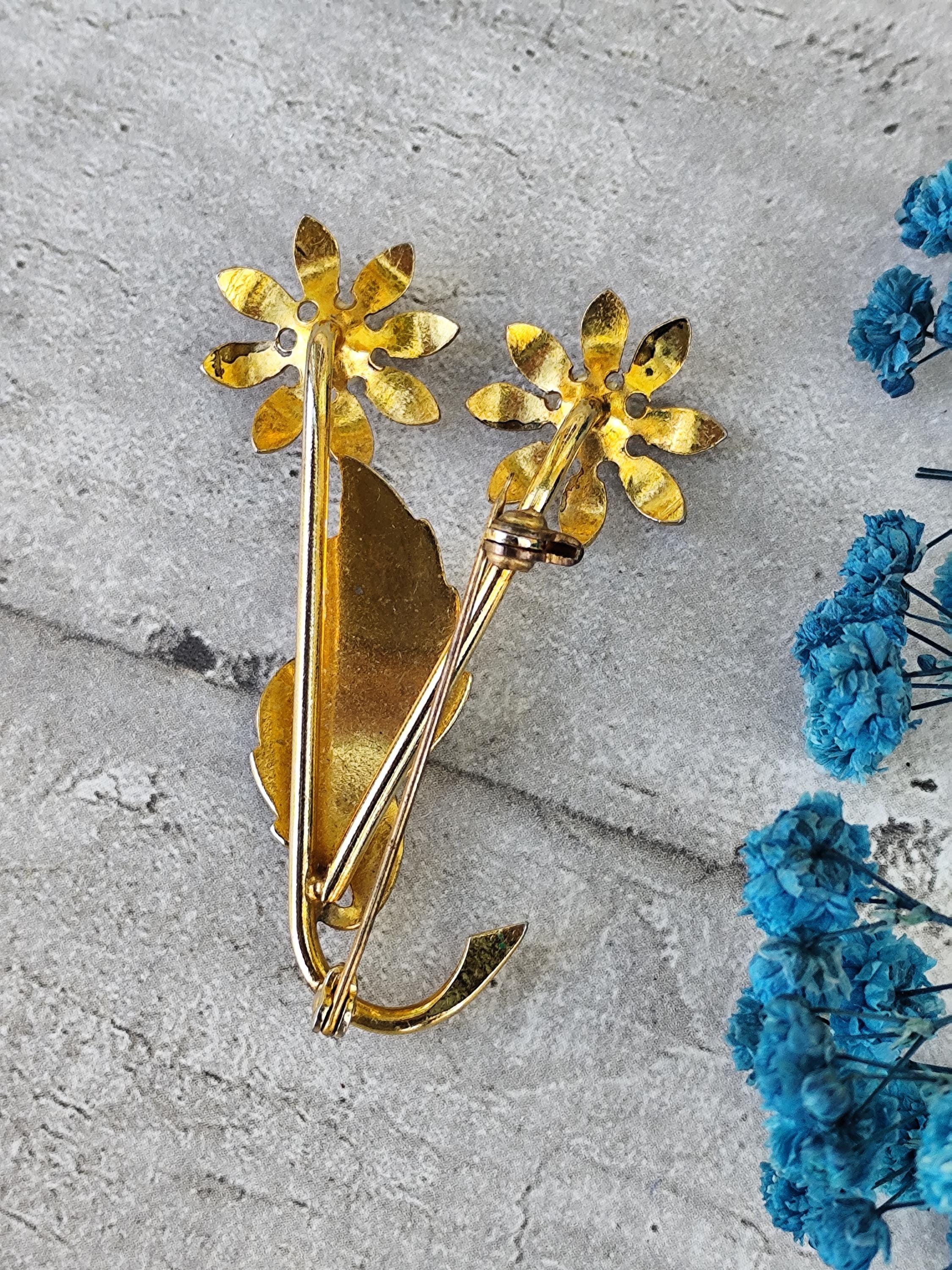 Broche Vintage Damascène Or De Tolède - Motif 2 Fleurs - Pièce Collector Espagnole