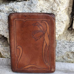 Rare ancien portefeuille en cuir art déco