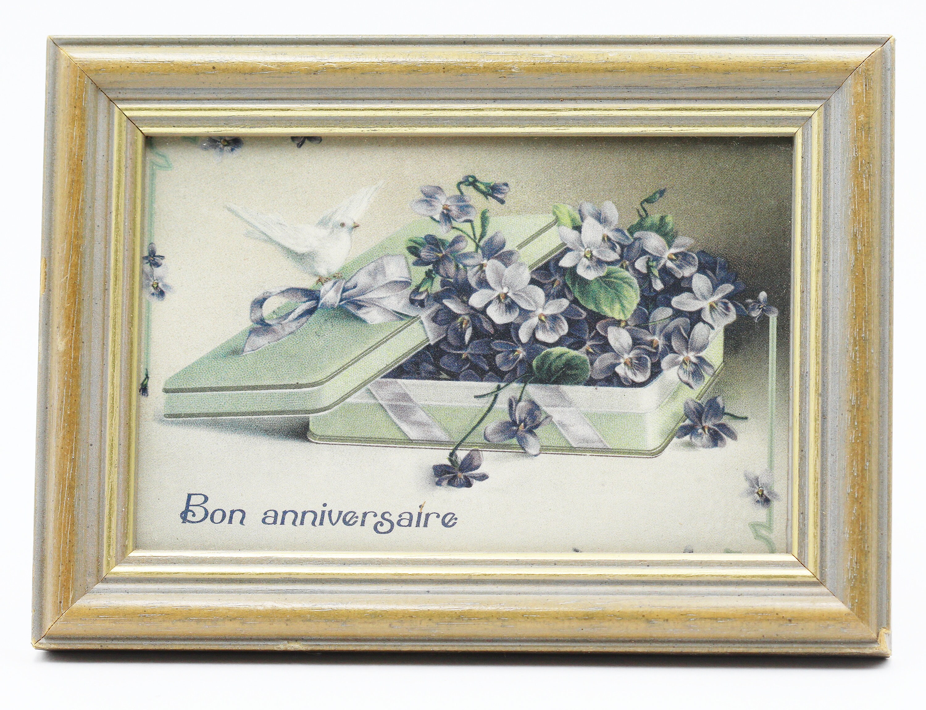 Cadre Photo avec Carte Ancienne Anniversaire Violettes