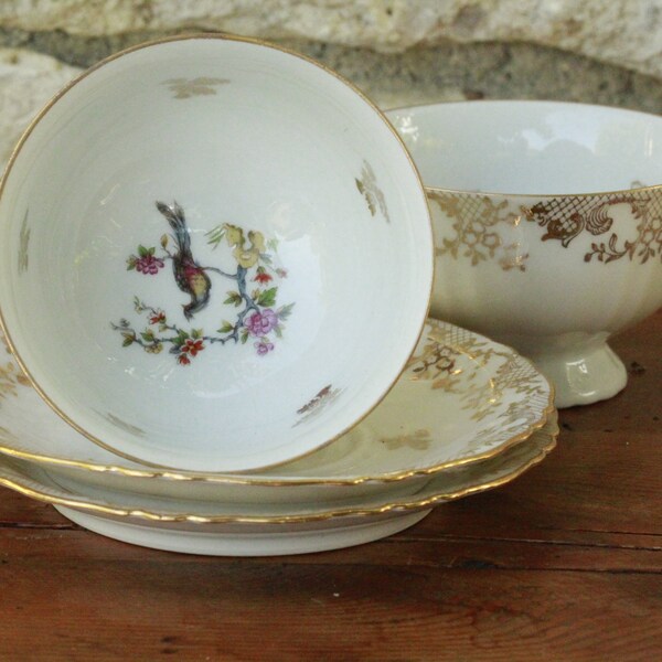 Lot De 5 Sous-tasses Anciennes En Porcelaine De Chauvigny - Style Vieille France - Occasion
