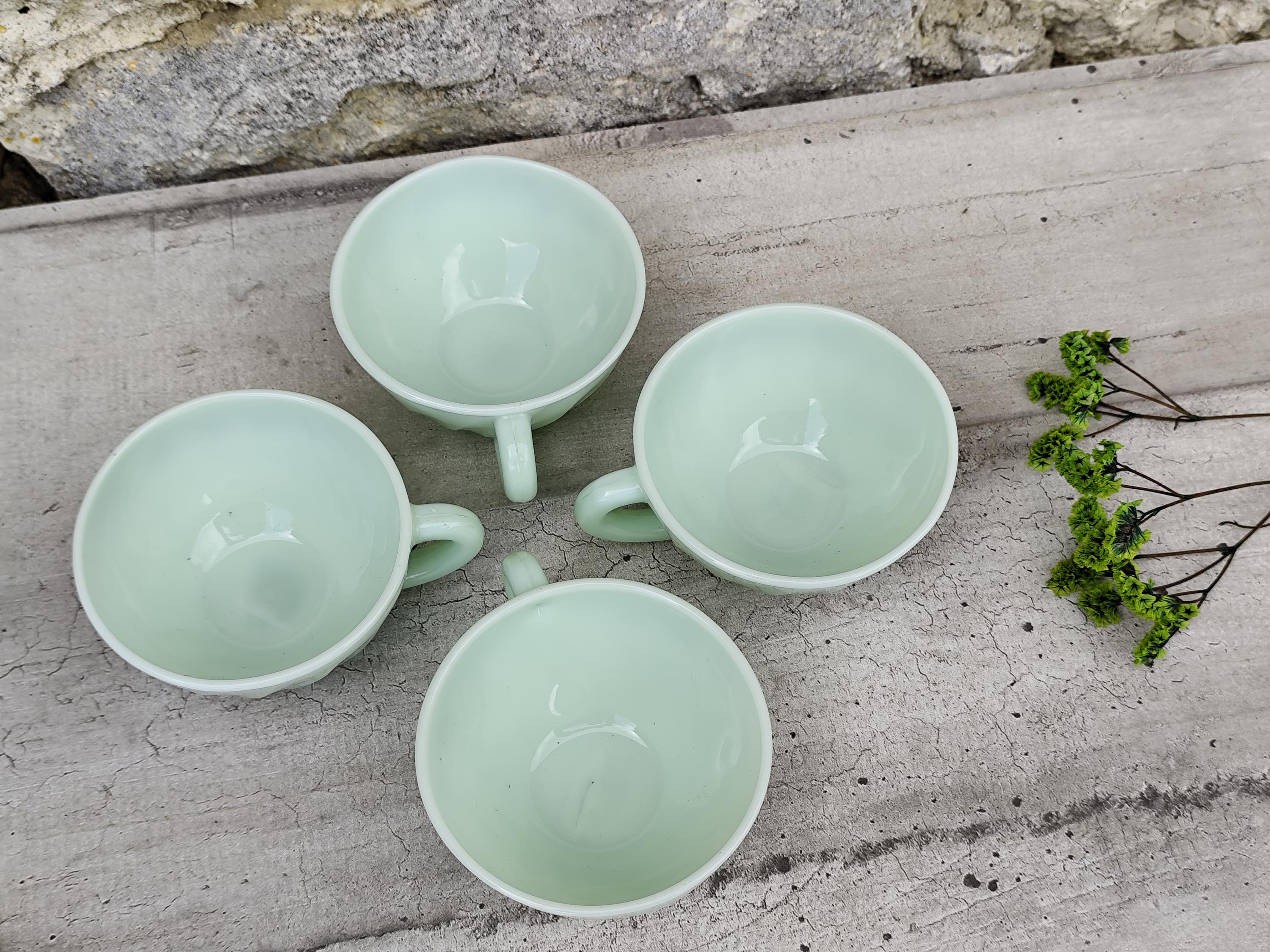 Lot De 4 Tasses à Café Vintage L'Économique Années 60/70 - Vert Opaline