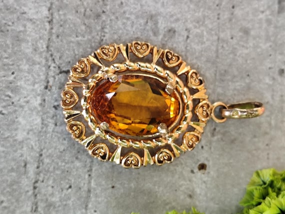 Ancien pendentif en plaqué or pierre jaune - image 2