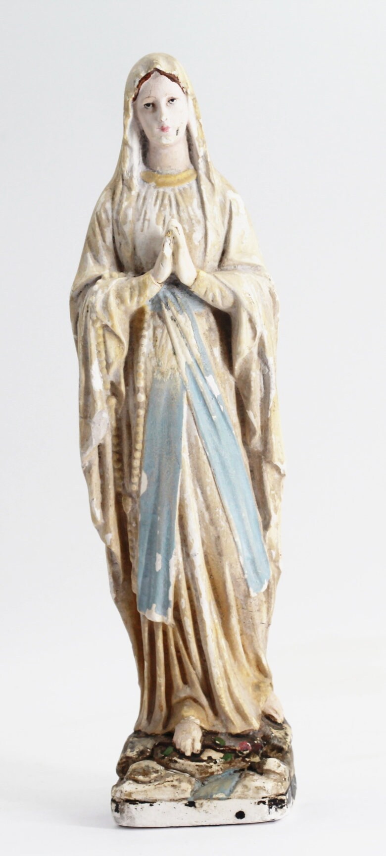Rare Antique Statue de La Vierge Marie en Plâtre