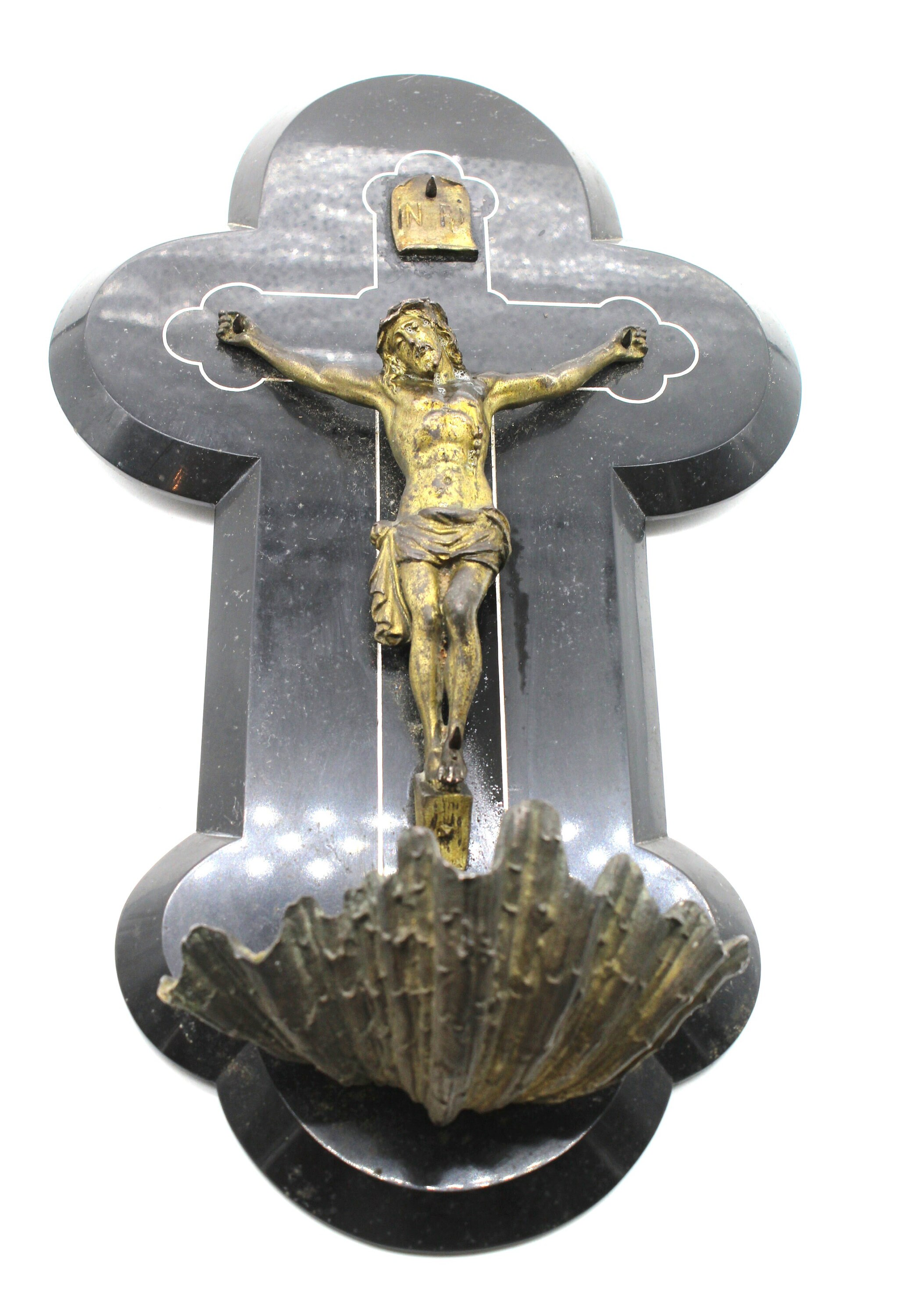 Rare Grand Bénitier en Marbre Noir