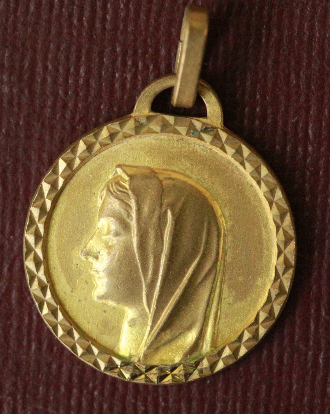 Antique French Religious Medal of the Virgin Mary, Lourdes, Round, Gold ...