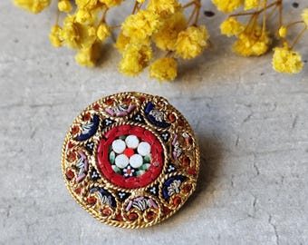 18金のアンティークマイクロモザイクブローチ - Etsy 日本