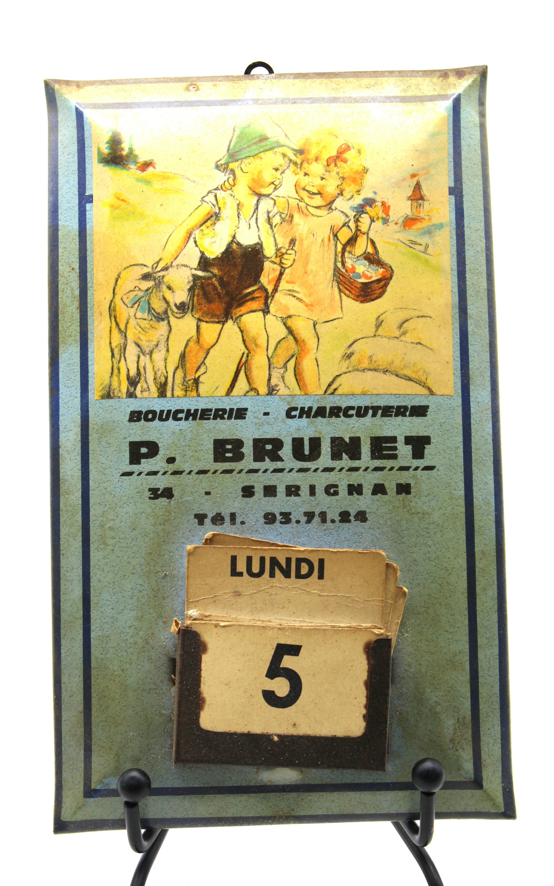 Rare Calendrier Publicitaire Germaine Bouret en Tôle