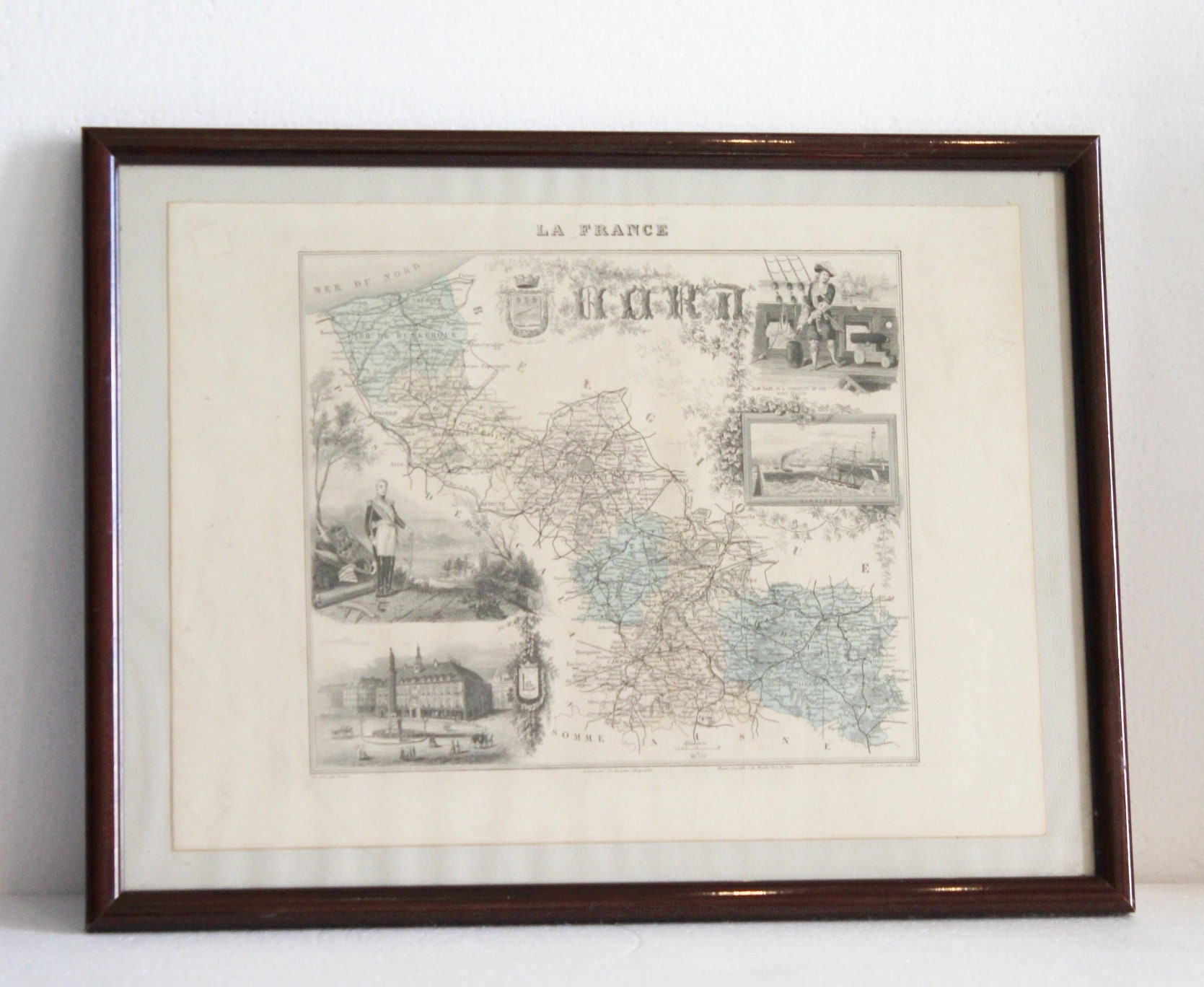 Ancienne Carte de France Du Nord Encadrée