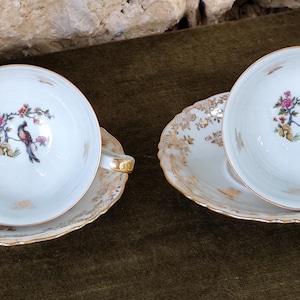 Set aus 2 alten Haviland-Tassen und Untertassen