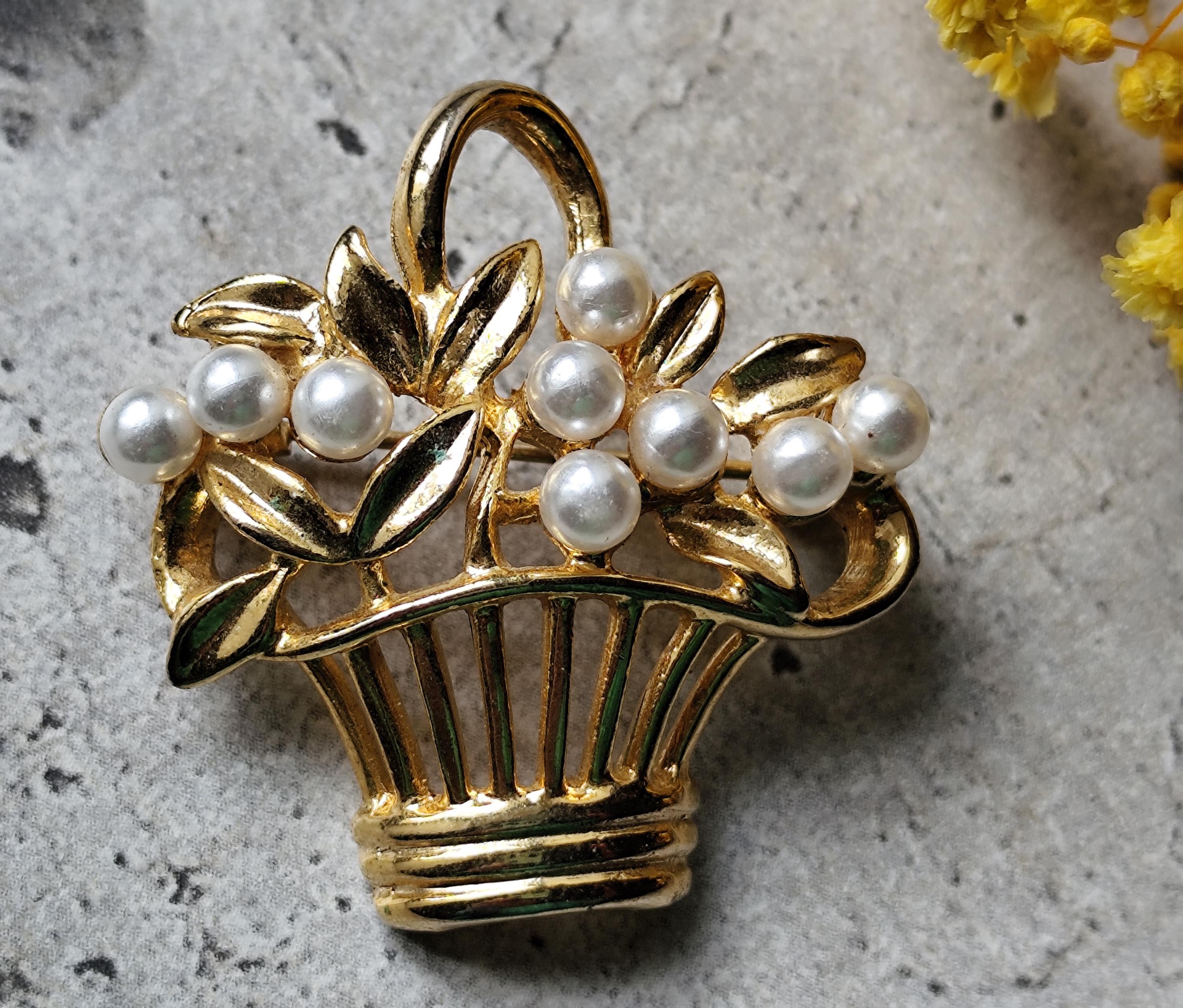 ANCIENNE BROCHE FLEUR ÉTOILE FLEUR LYS signéFmT CUIVRE PERLE CRISTAL ONYX / Z150