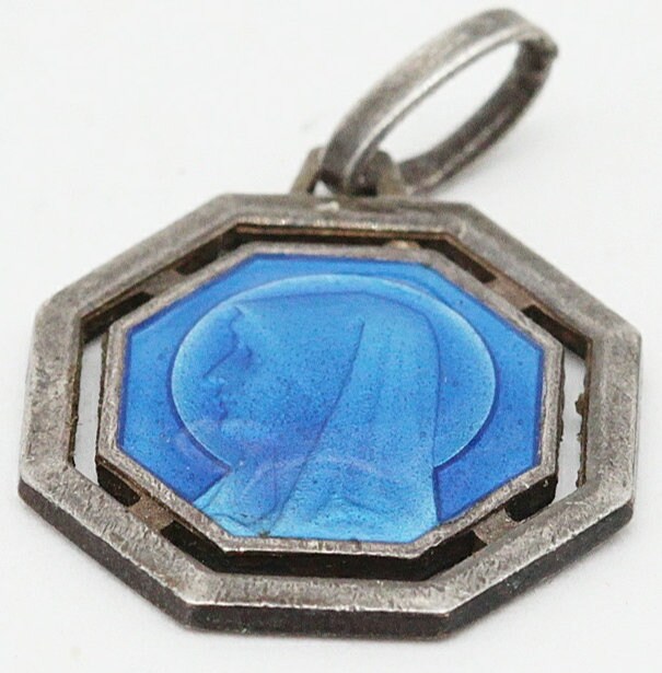 Medaille Religieuse Ancienne Vierge Marie en Email