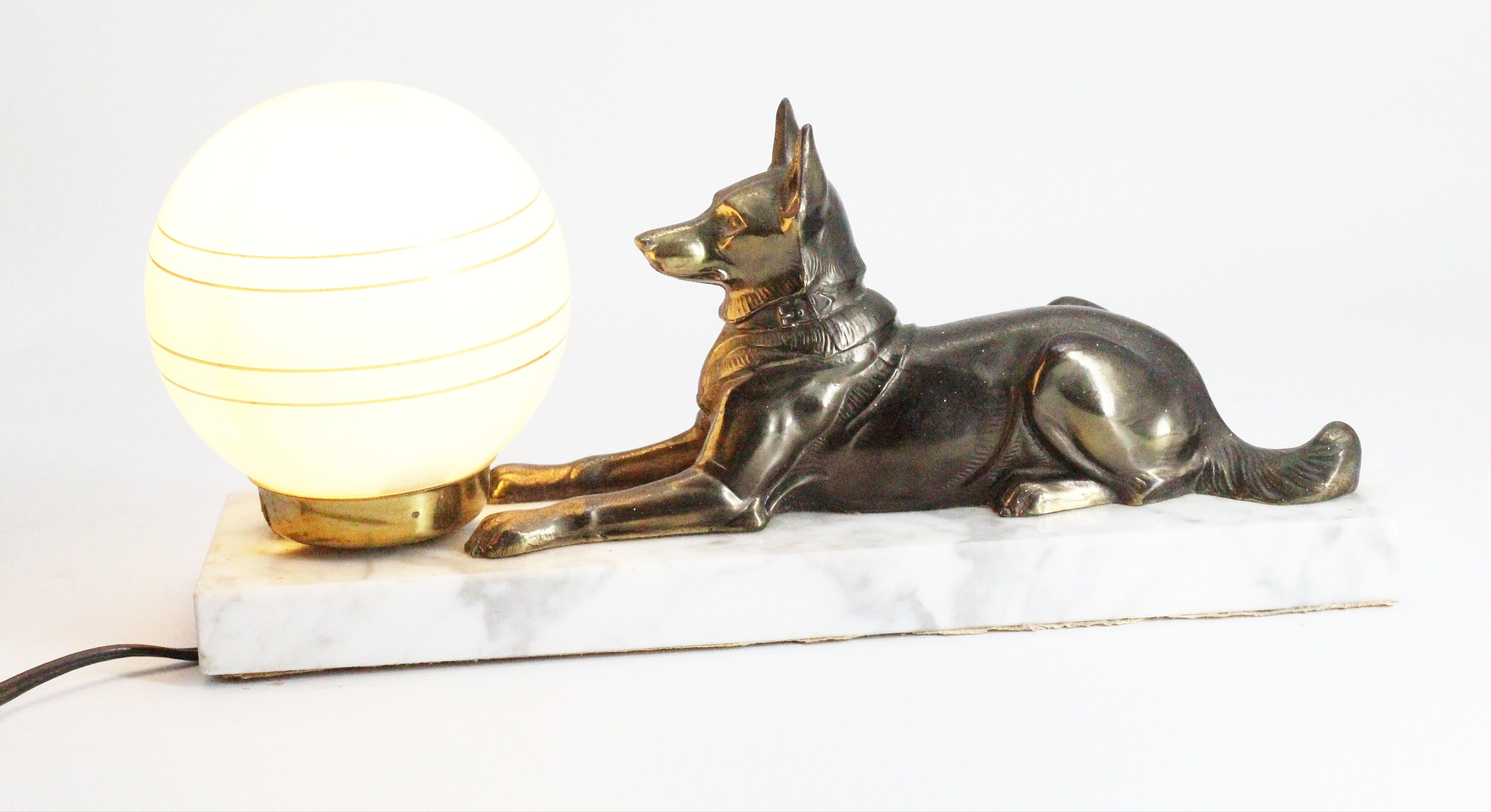 Rare Lampe Art Déco Chien en Marbre