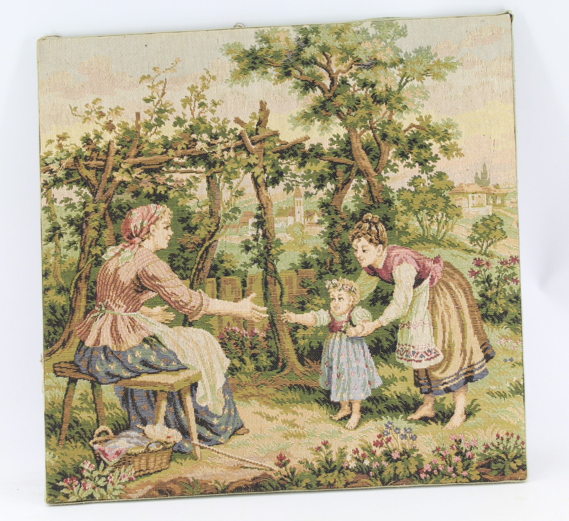 Ancien Tableau Tapisserie Romantique