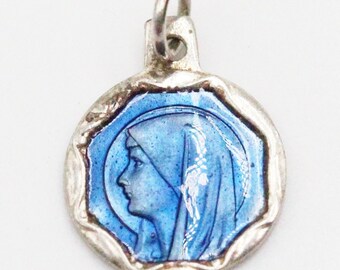 Vintage enamel Virgin mary medal