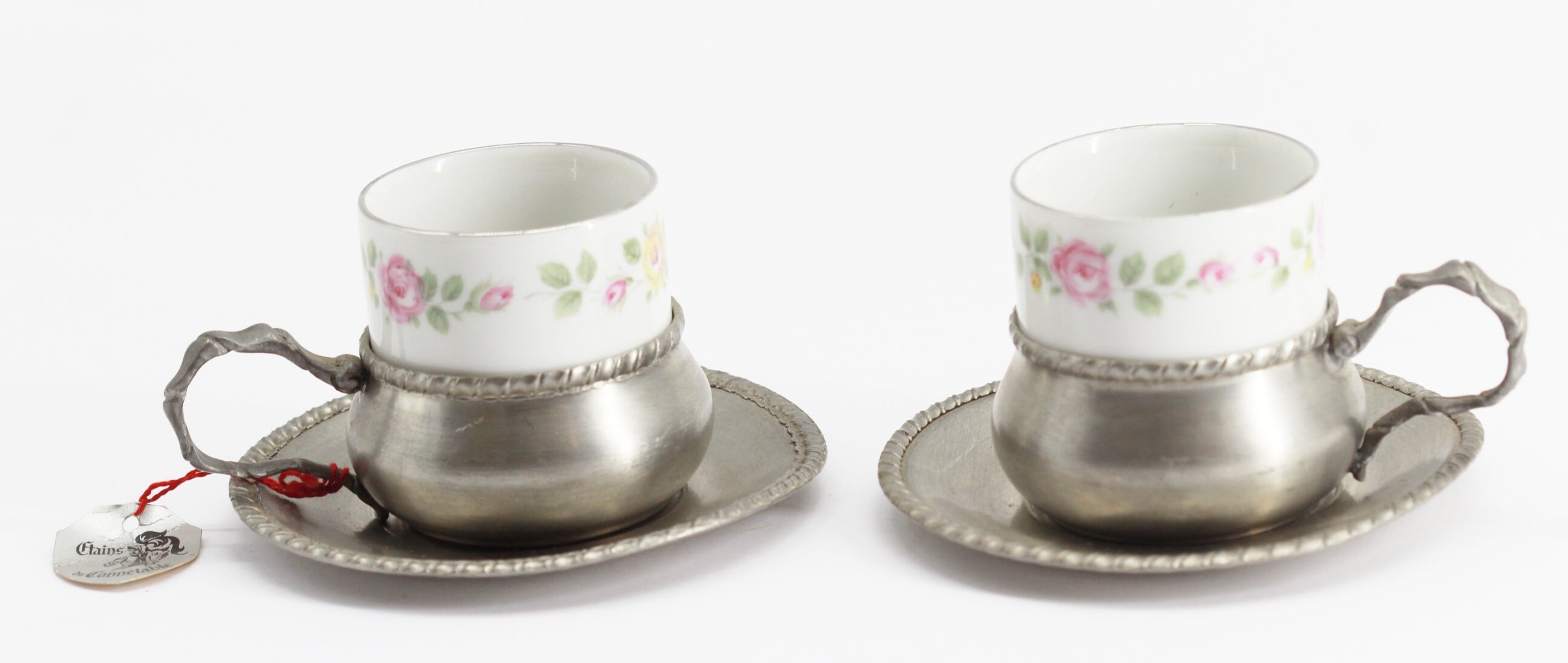 Lot de 2 Tasses Bavaria avec Support en Etain