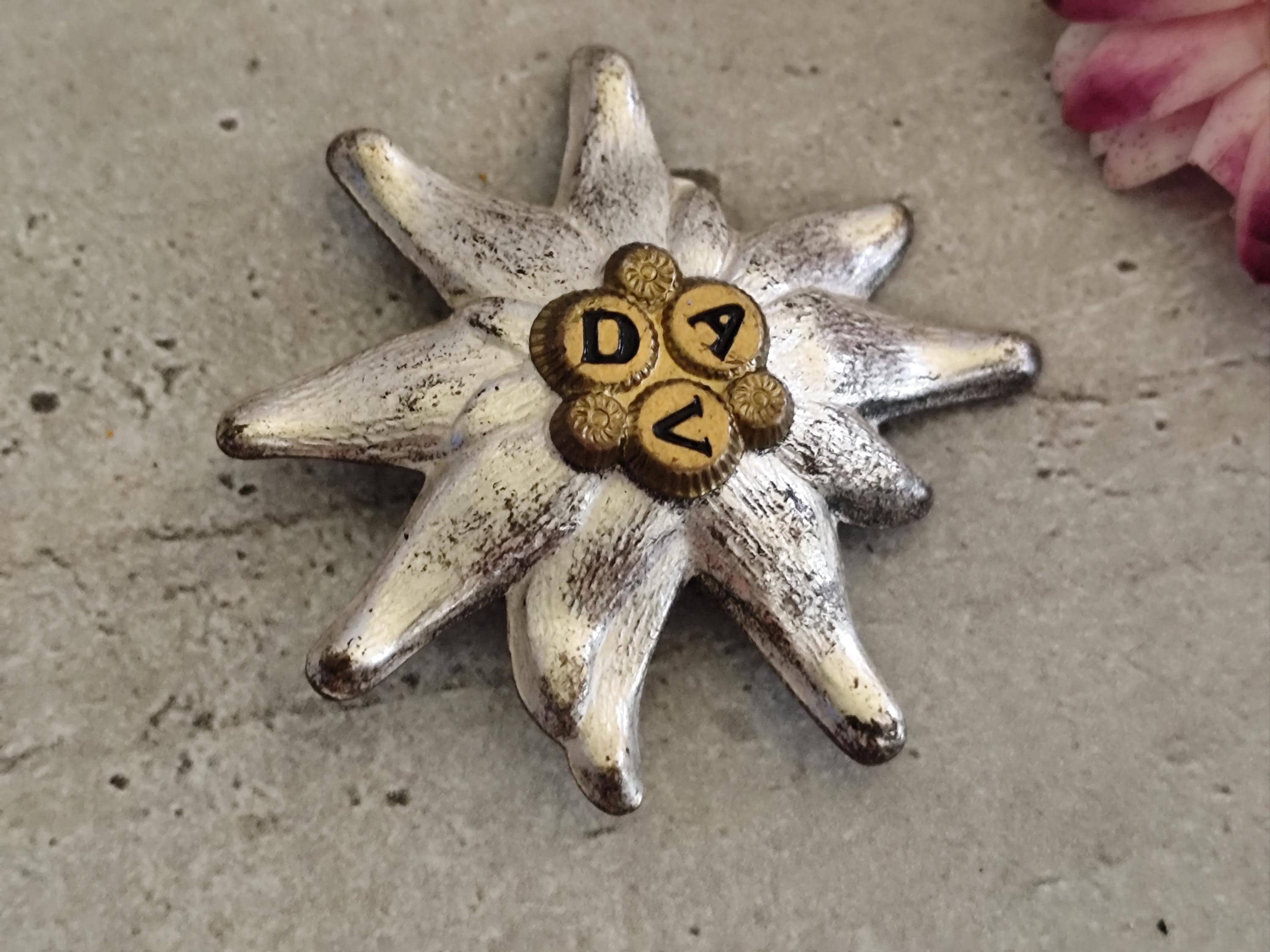 Antique Edelweiss Brooch – DAV – Silver Alpine Emblem – Mountain \u0026 Heritage, image size:3000x2248