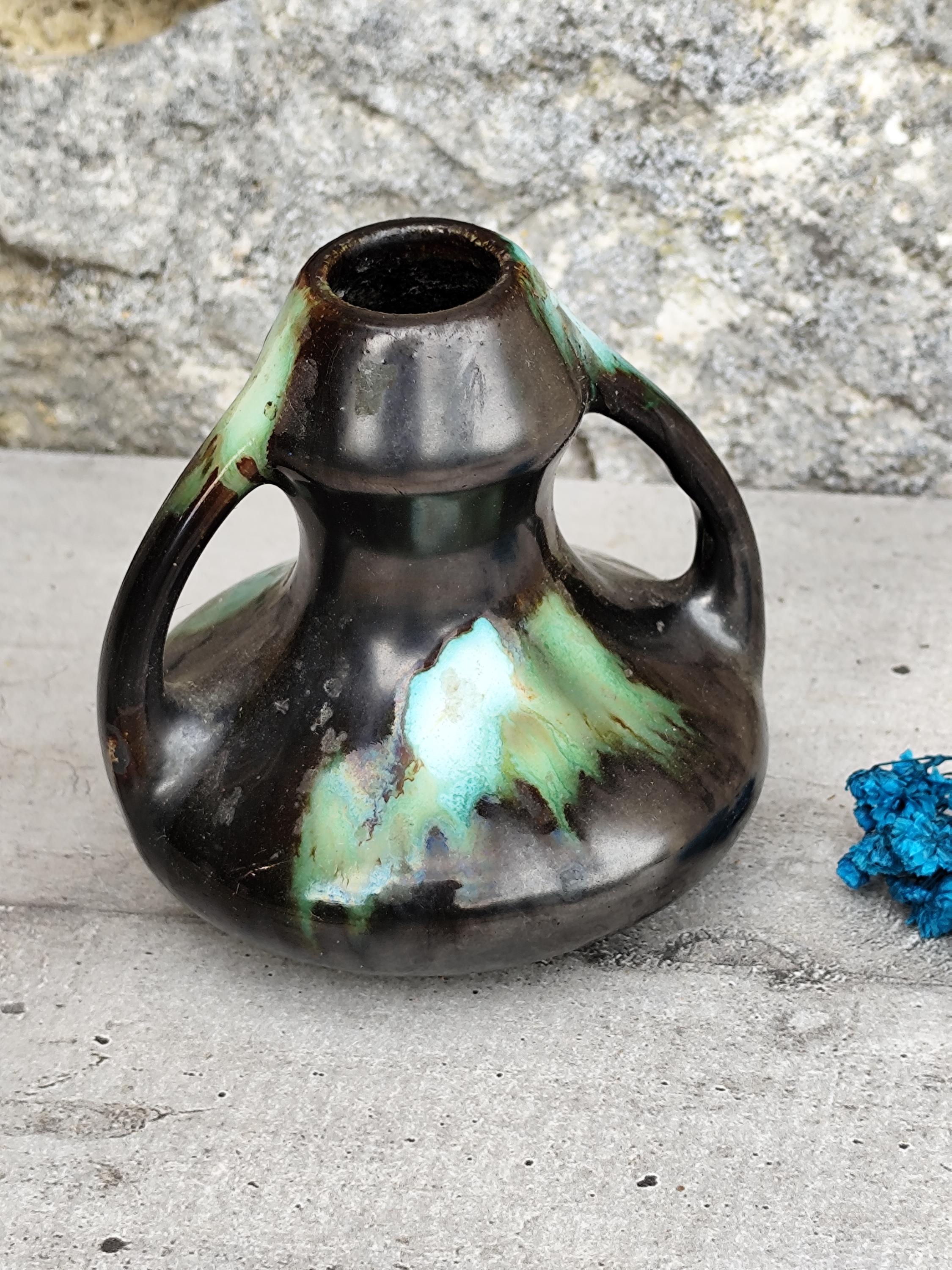 Vase Lancel Vert et Doré à godrons Années 70 - 80 | Selency
