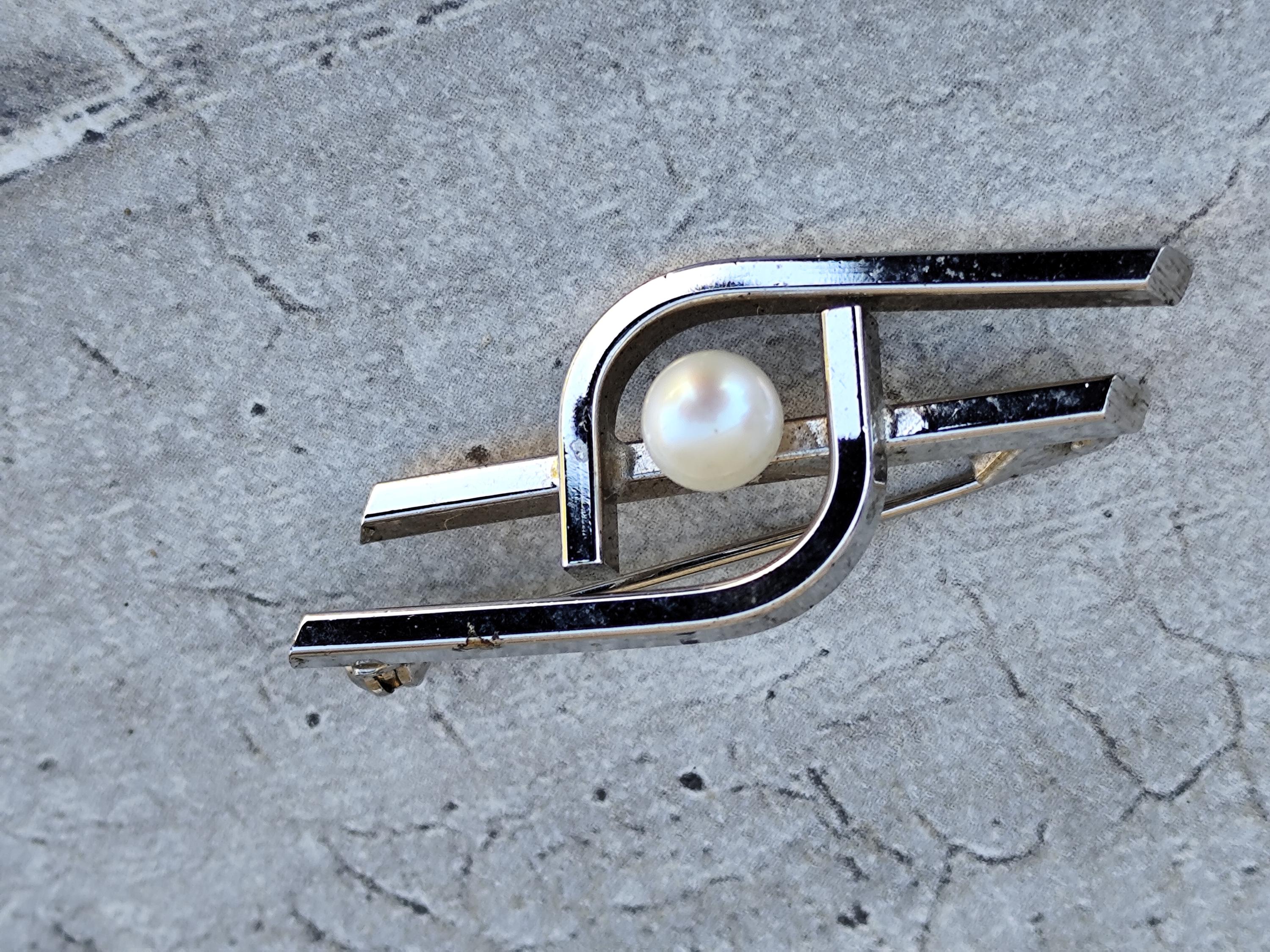 Broche Ancienne Avec Perle (1930-1950) - Bijou Vintage En Laiton Doré