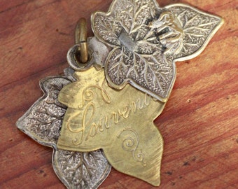 rare three vine leaf monogram pendant with Notre Dame de Lourdes pendant