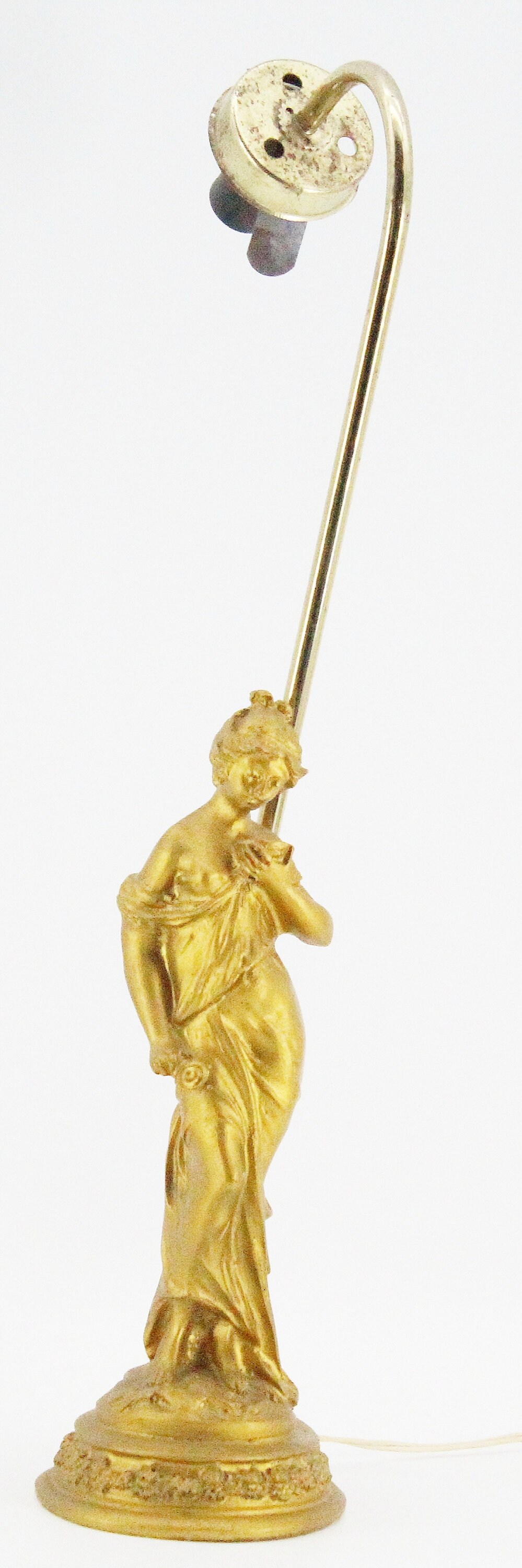 Ancien Pied de Lampe Statue Femme