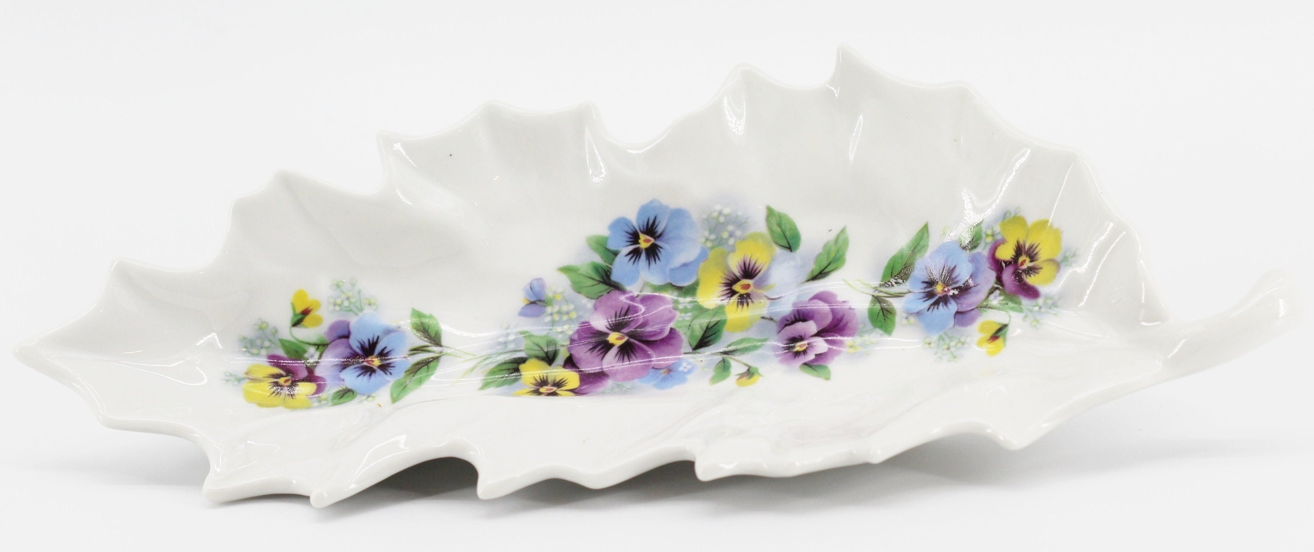 Ancien Vide Poche Pensées en Porcelaine