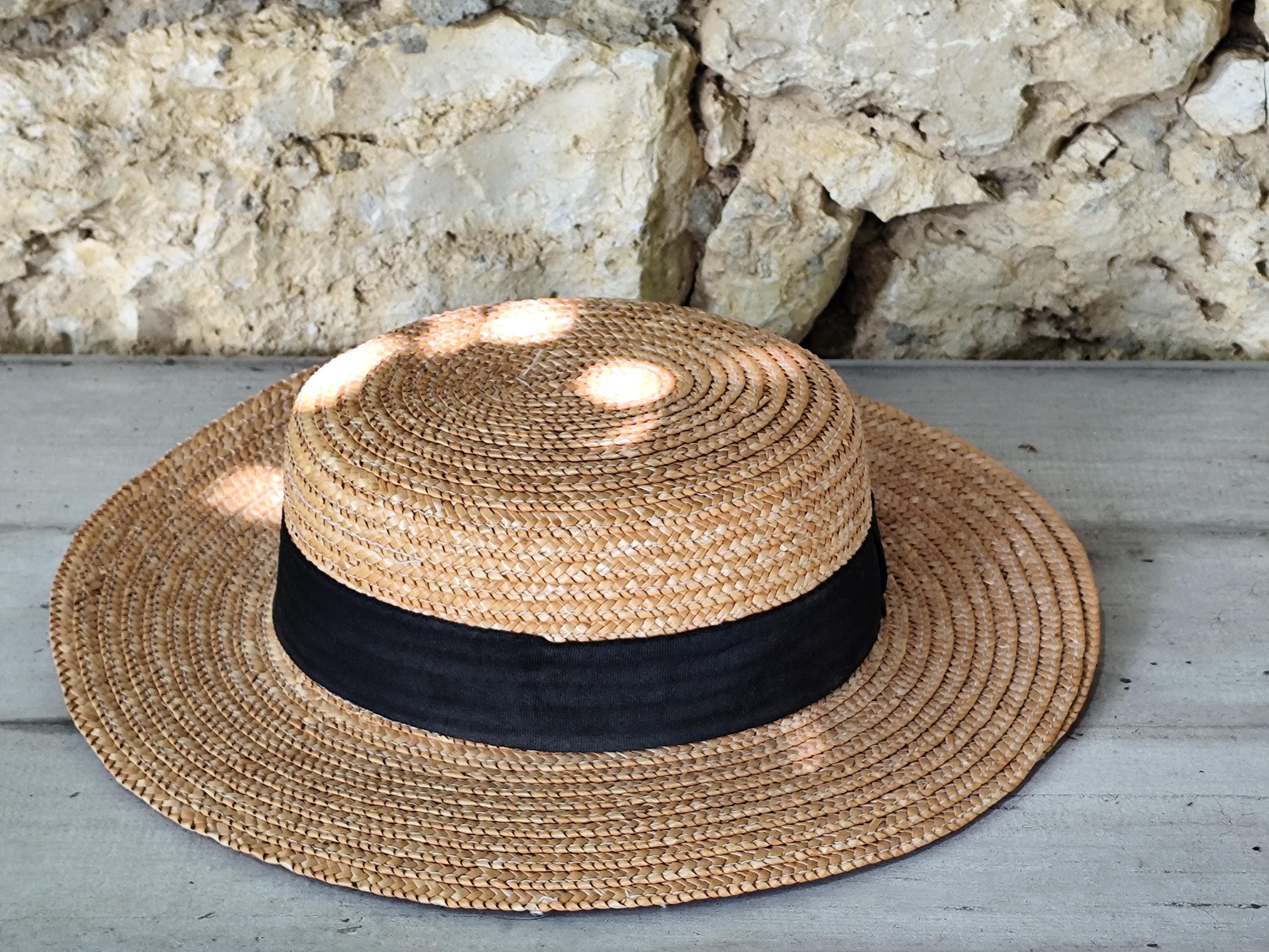 Vtg Vivian Wide Brim Straw Sun Hat Black Ribbon Bow Boater Beach Wedding Coastal Boater Hat With Ribbon Tie - Etsy main image 3