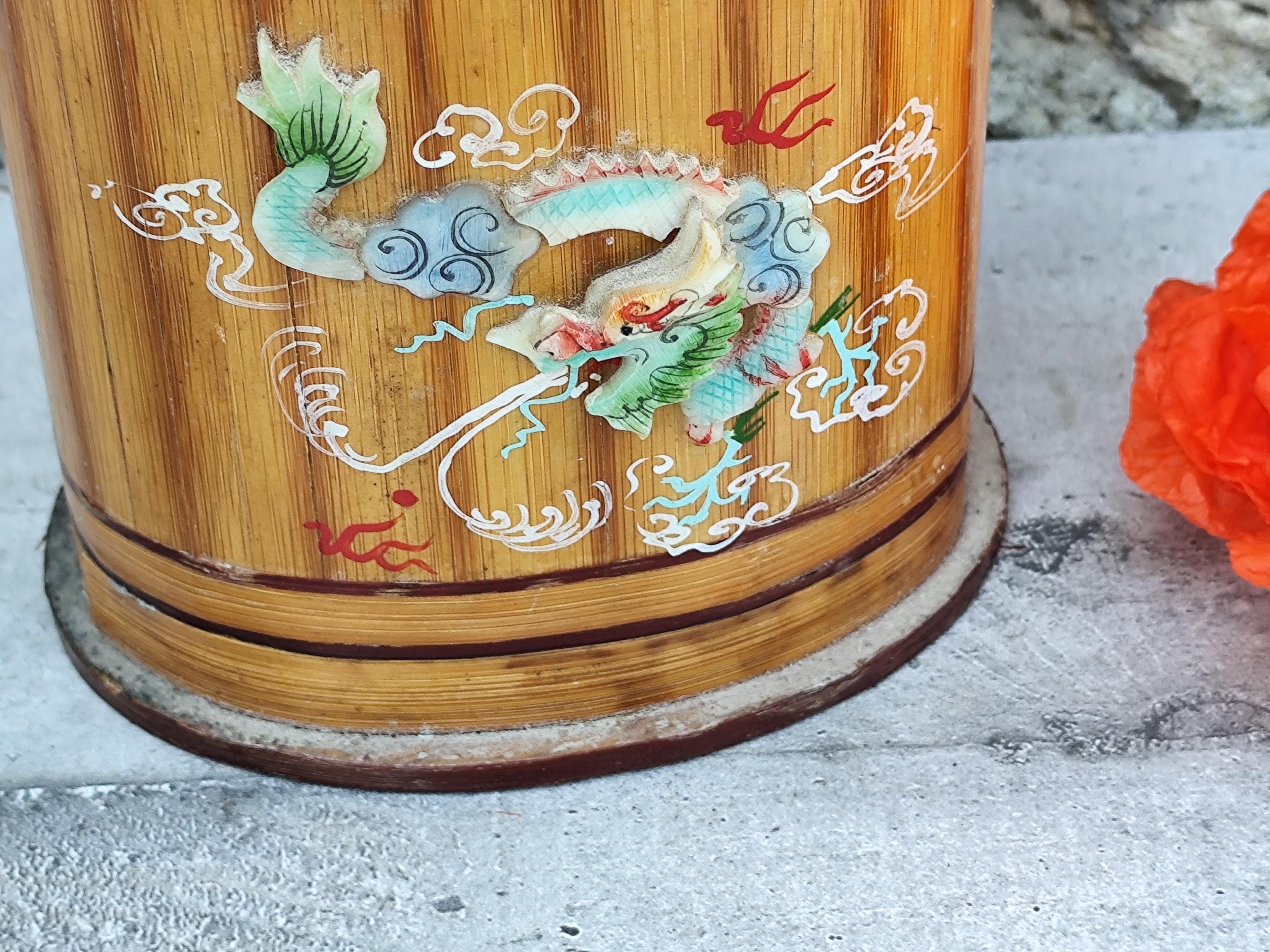 竹と螺鈿で作られたアンティークの中国龍箱 - Etsy 日本